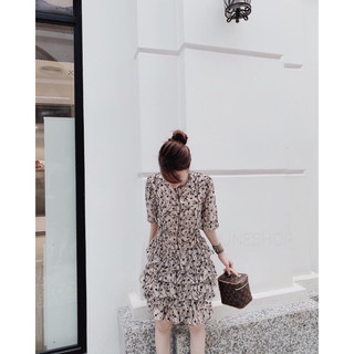 Đầm voal hoa nhung nổi xếp tầng