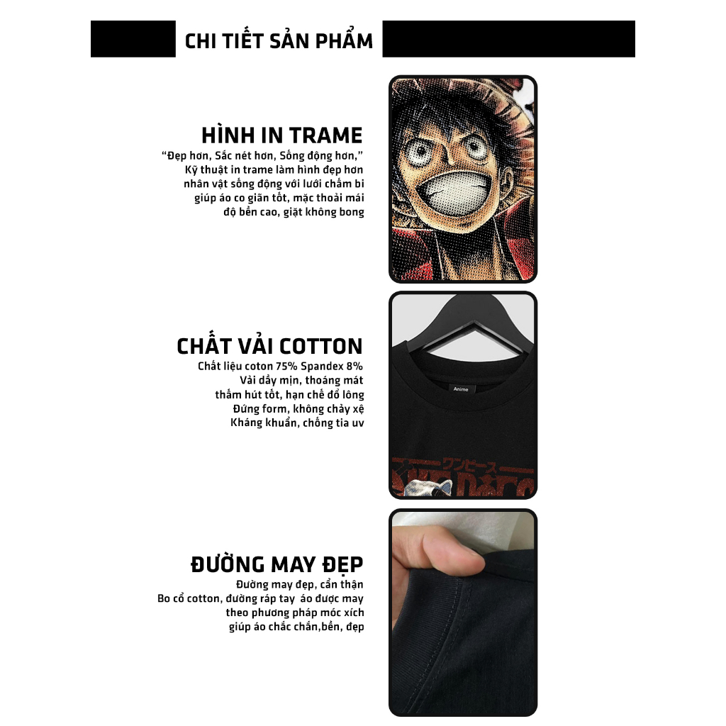 Áo thun Anime Clothing One Piece Luffy Gear 5 Luffy-36 phông đen cotton 3D trame
