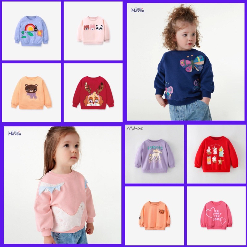 Áo nỉ dài tay bé gái Moonkids áo nỉ chất da cá bé gái hãng Little Maven DJDL23