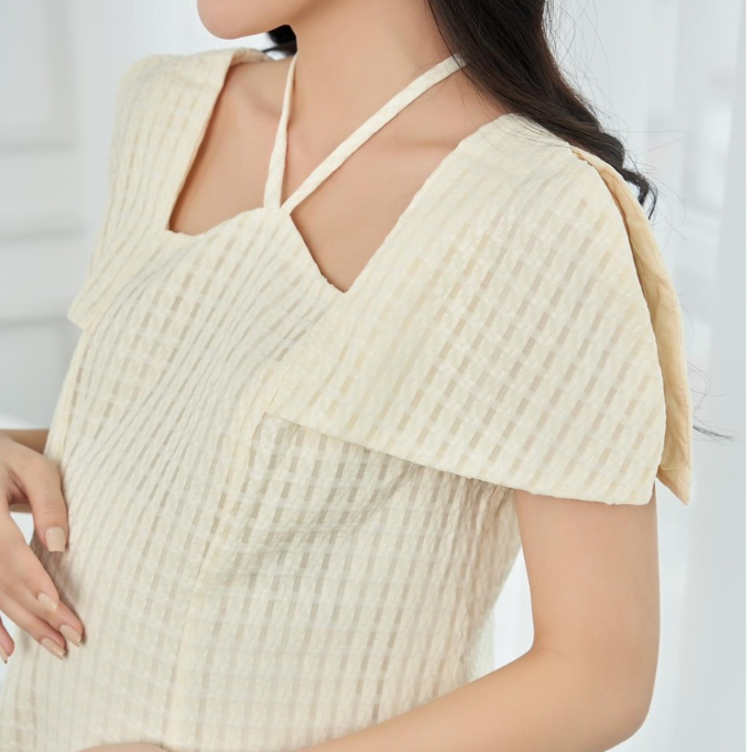 Váy Thiết Kế Tay Bèo Mặc Bầu Và Sau Sinh