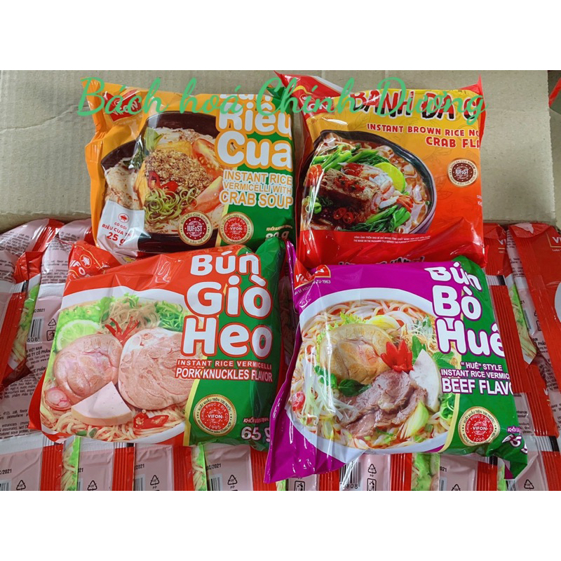 Bún riêu cua, bún bò Huế, bún giò heo, bánh đa cua Vifon