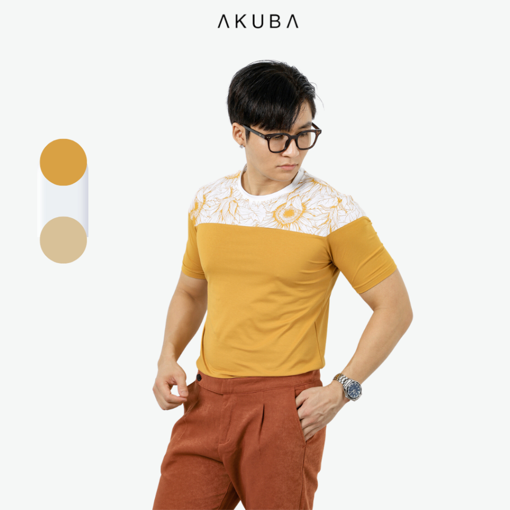 Áo thun tay ngắn họa tiết nam AKUBA form slimfit, chất liệu cotton, bề mặt mịn mát, thấm hút mồ hôi tốt 01jw124