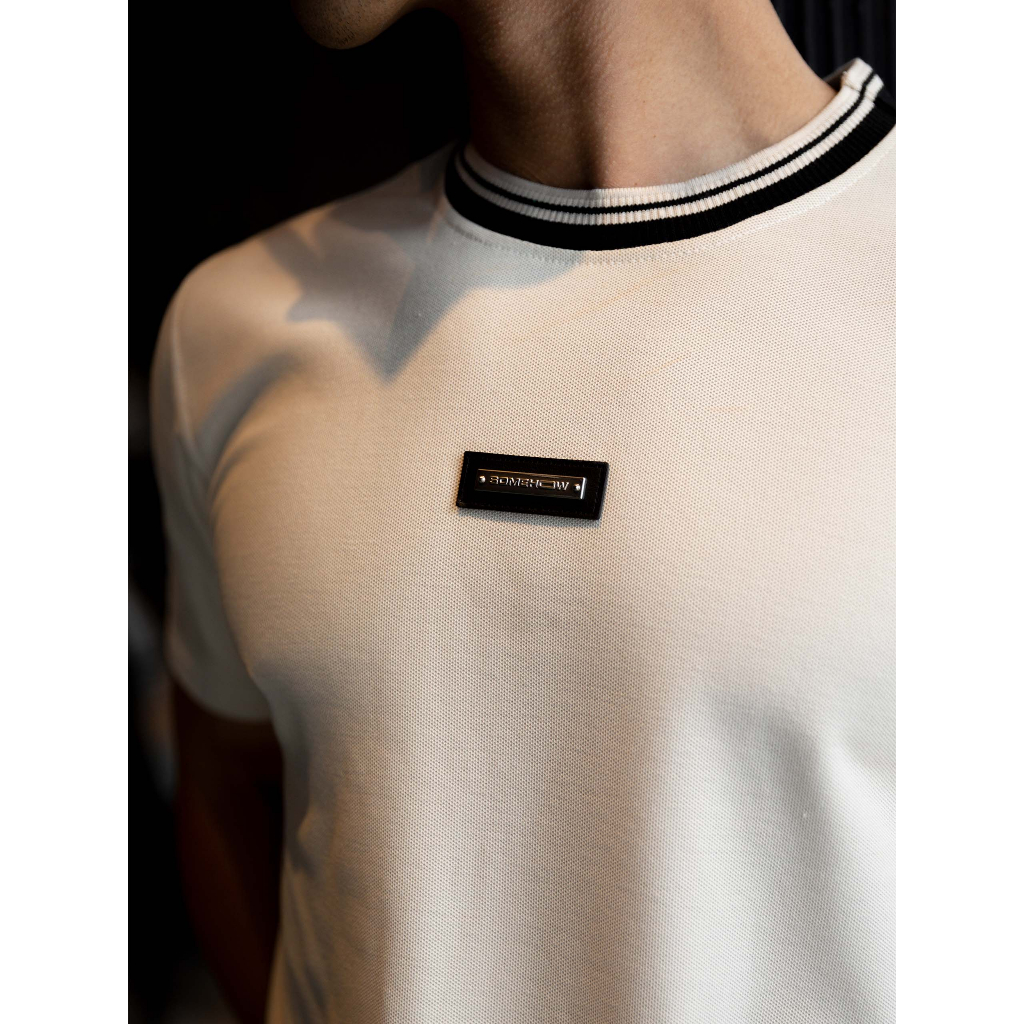 Áo Thun Nam Beige Centre Label, Chất Vải Cá Xấu TC 2 Chiều Thoải Mái, AT0058, SOMEHOW