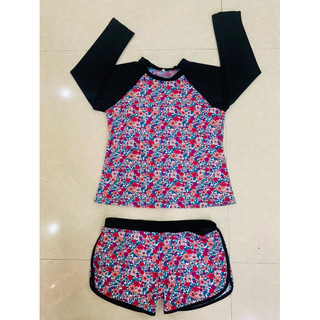 Set áo tắm thể thao dài tay size 65-75 kg cho nữ đi biển