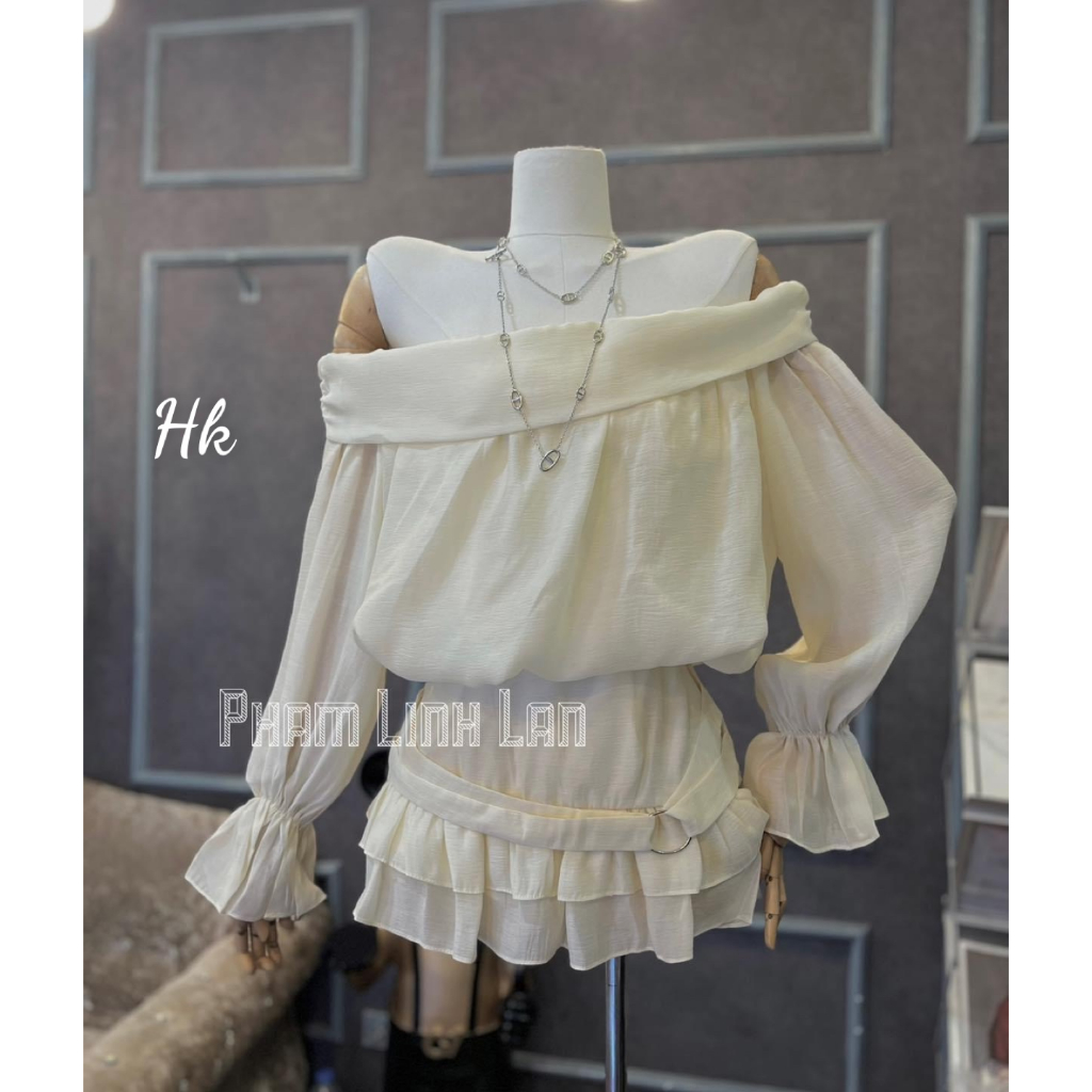 Set quần áo tơ 2 lớp cực xinh màu be trễ vai dành cho nữ mặc đi hẹn hò cực đỉnh nổi bật - Thời Trang Bảo Trang - Hk7.95