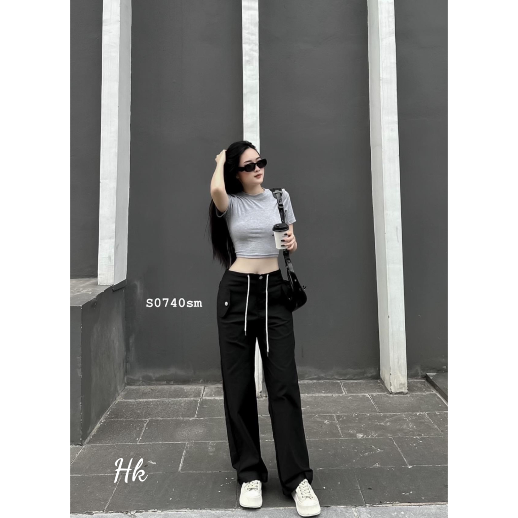 Set áo body croptop lưng đan dây phối quần chất liệu kaki cứng túi hộp siêu ngầu chuẩn - Thời Trang Bảo Trang - Hk7.96