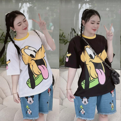 Bộ Áo Phông Chó Quần Short Rua Gấu - Set Bộ Đùi Mickey Nữ
