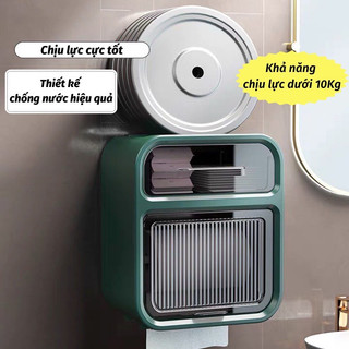 Hộp đựng giTHÔNG TIN SẢN PHẨM: Hộp đựng giấy vệ sinh dán tường trong nhà tắm có nắp che chống nước và hai ngăn đa năng đ
