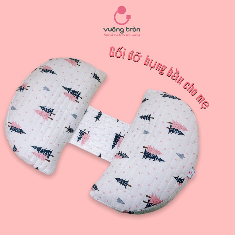 Gối bầu cánh tiên Vuông Tròn cotton Hàn Quốc chần bông nâng đỡ bụng bầu hỗ trợ giảm đau lưng cho mẹ bầu