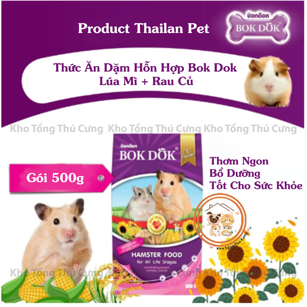 Thức ăn dặm dinh dưỡng Bok Dok Thailan hỗn hợp hạt nén lúa mì rau củ, bổ sung vitamin,thơm ngon cho Hamster,sóc,thú nhỏ