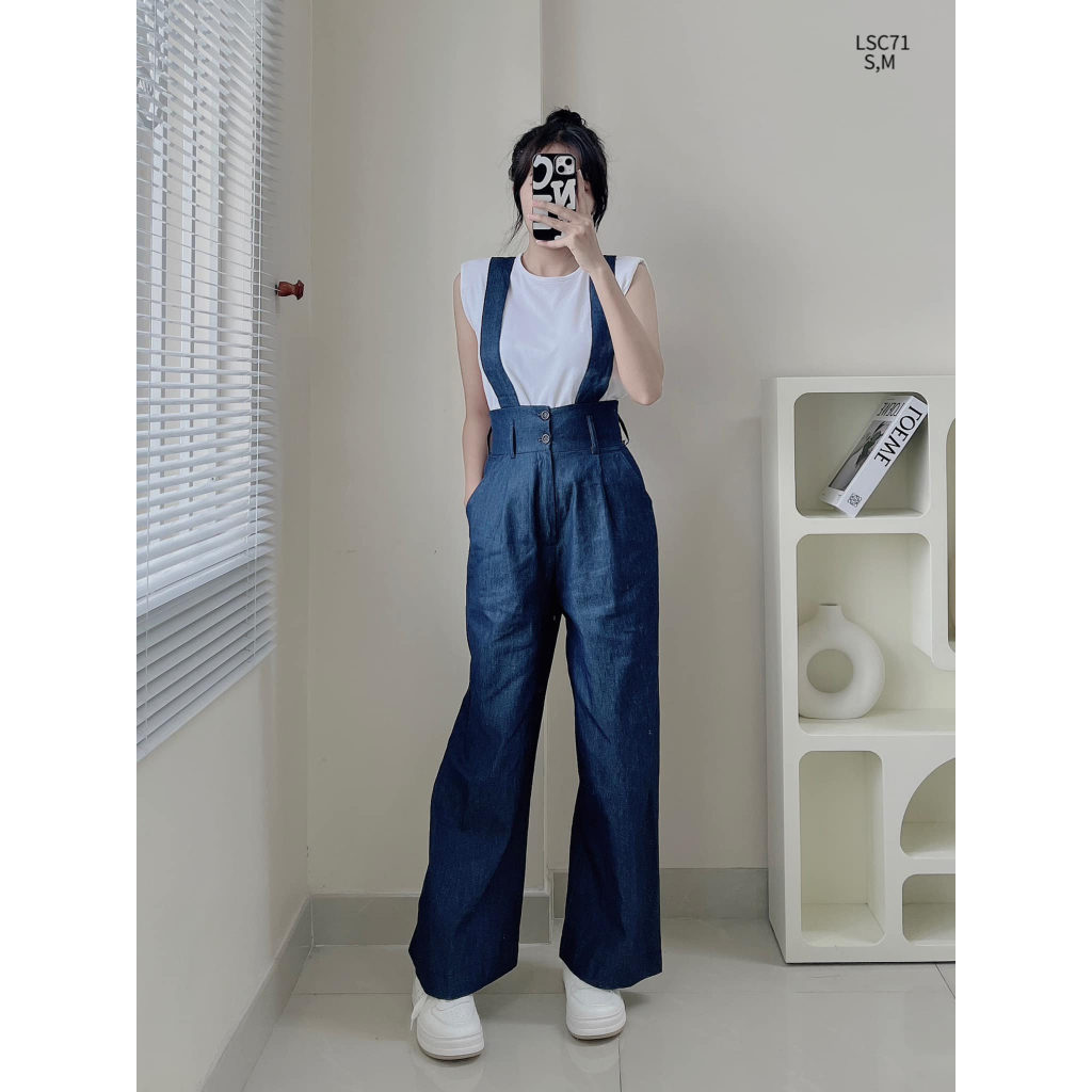Set yếm quần dài áo thun cổ tròn tay hến CHIBEST LSC71