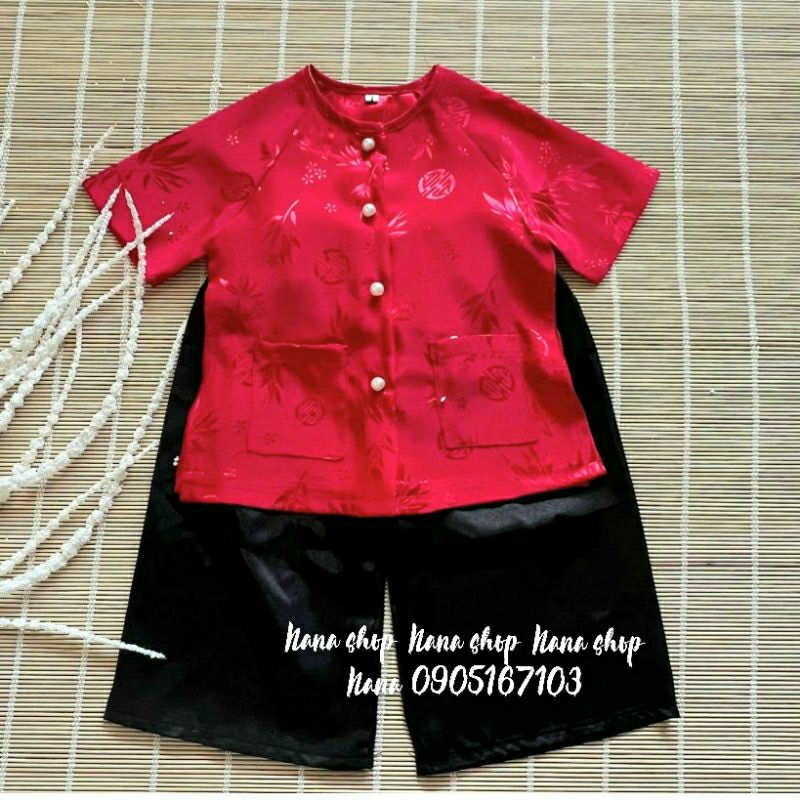 Bộ bà ba bé gái áo gấm quần phi lụa mềm mịn mát size 8- 45ky