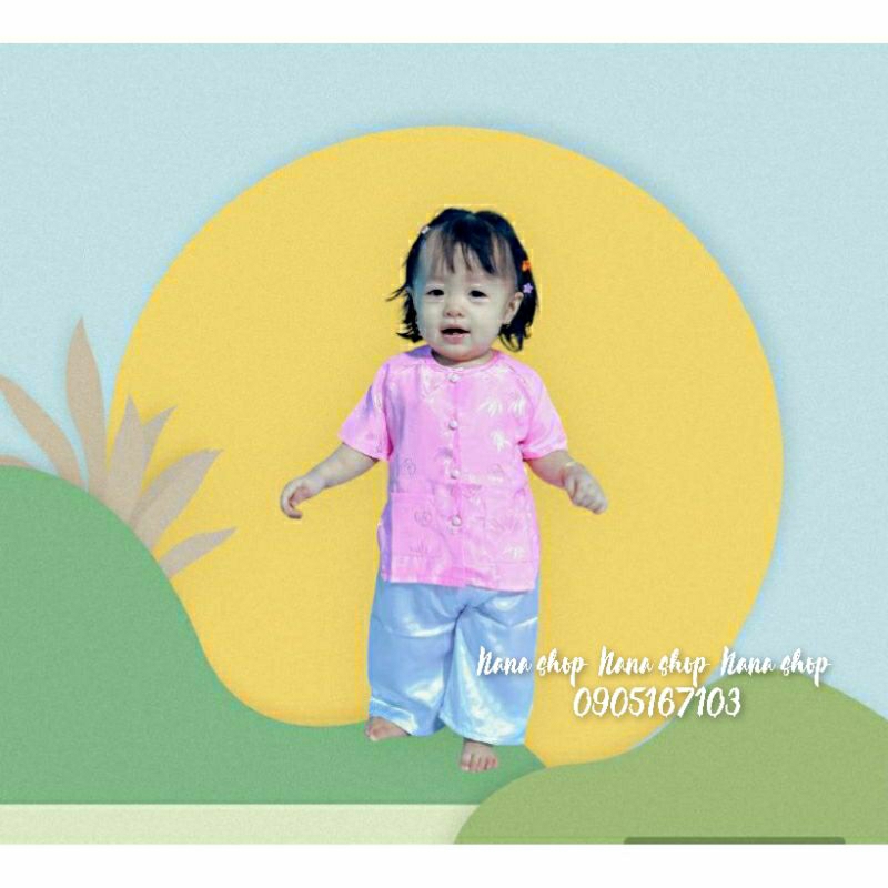 Bộ bà ba bé gái áo gấm quần phi lụa mềm mịn mát size 8- 45ky