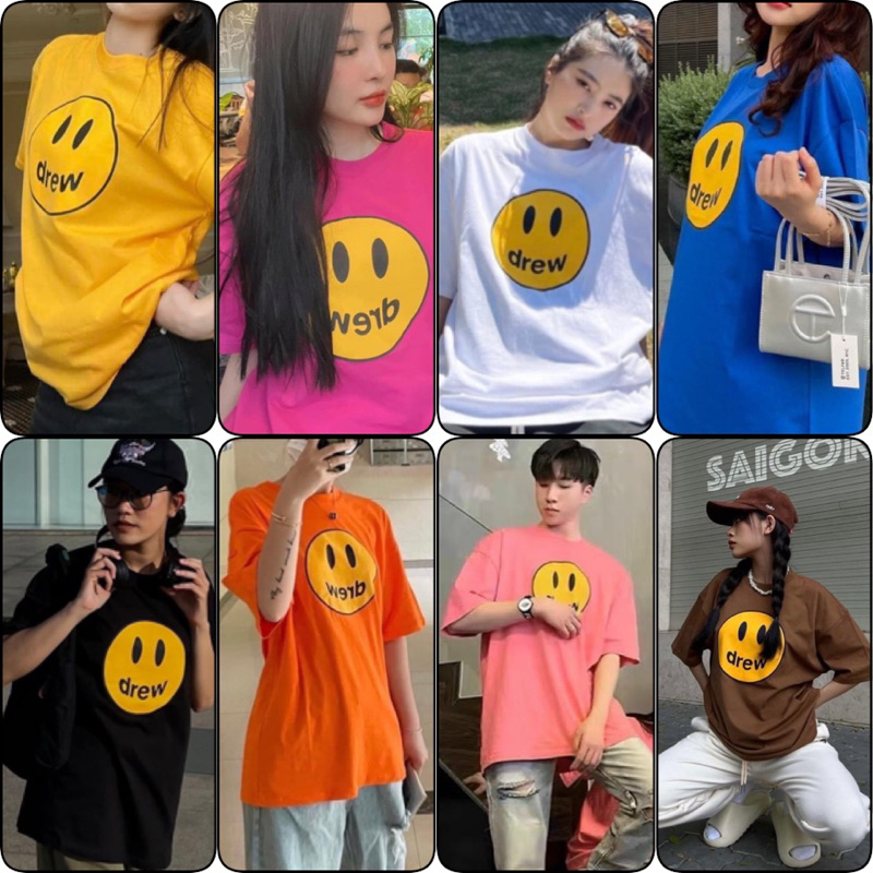 Áo thun Dreww drew sẵn 8 màu   Size S M L, Chất 100% Cotton, Bo cổ sắc nét Dày Dặn