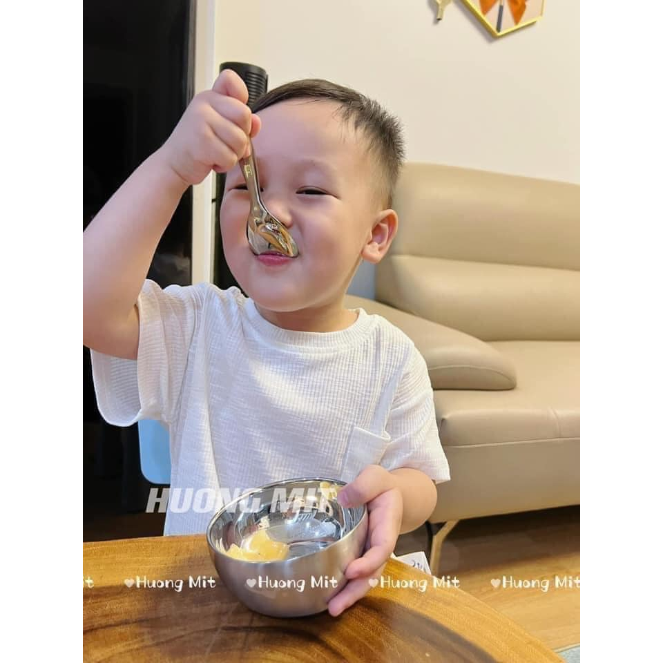 Bát kèm thìa ăn dặm cho bé mẫu hình con vật chuẩn inox 304 nhẹ tênh chống nóng Hcom31