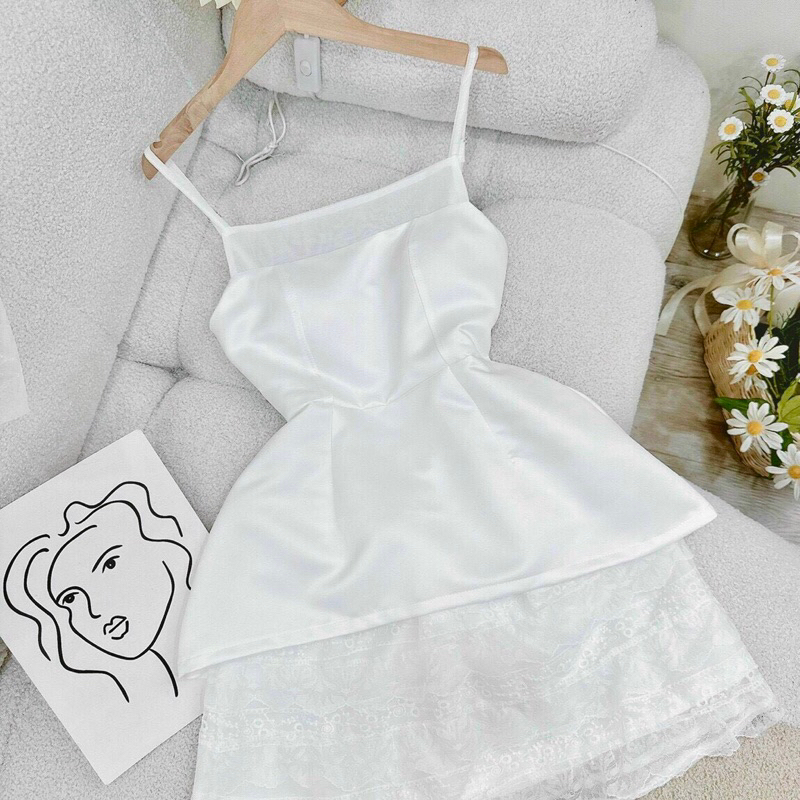 Set áo dây peplum + chân váy ren