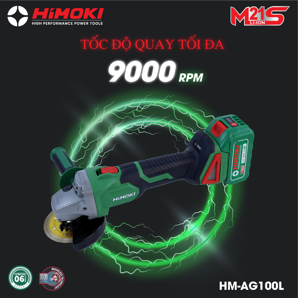Máy cắt cầm tay Himoki HM-AG100L Không chổi than - Máy Mài pin Himoki 2 pin 10 cell mạch 4 mosfet