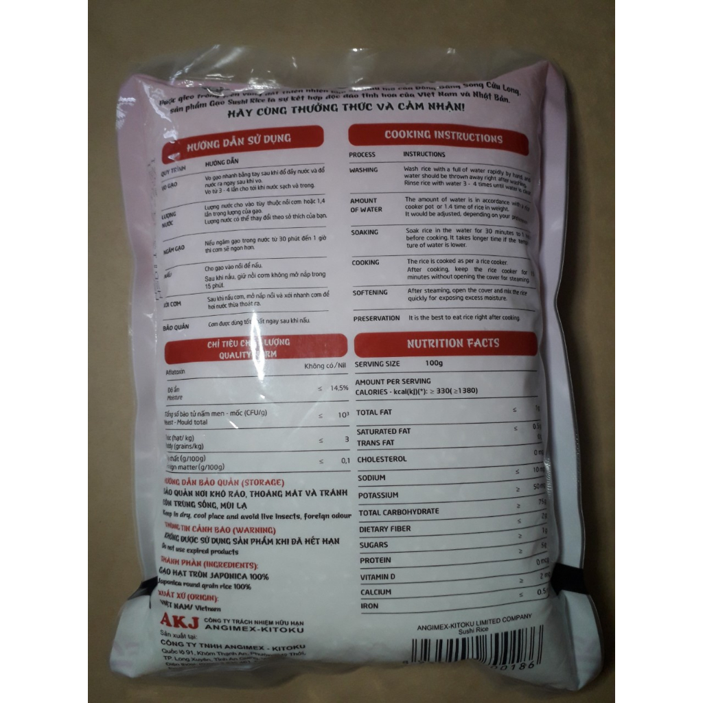 Gạo làm Sushi “giống Nhật Japonia”  ANGIMEX KITOKU