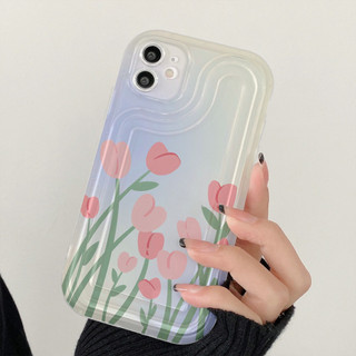 Ốp lưng iphone in hình hoa tulip hồng đơn gản chống sốc trong suốt viền nổi iphone 6/6s/X/XS/11/12/13/14 Pro Plus Max