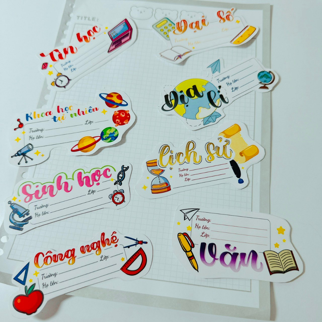 Bộ 15 nhãn dán vở