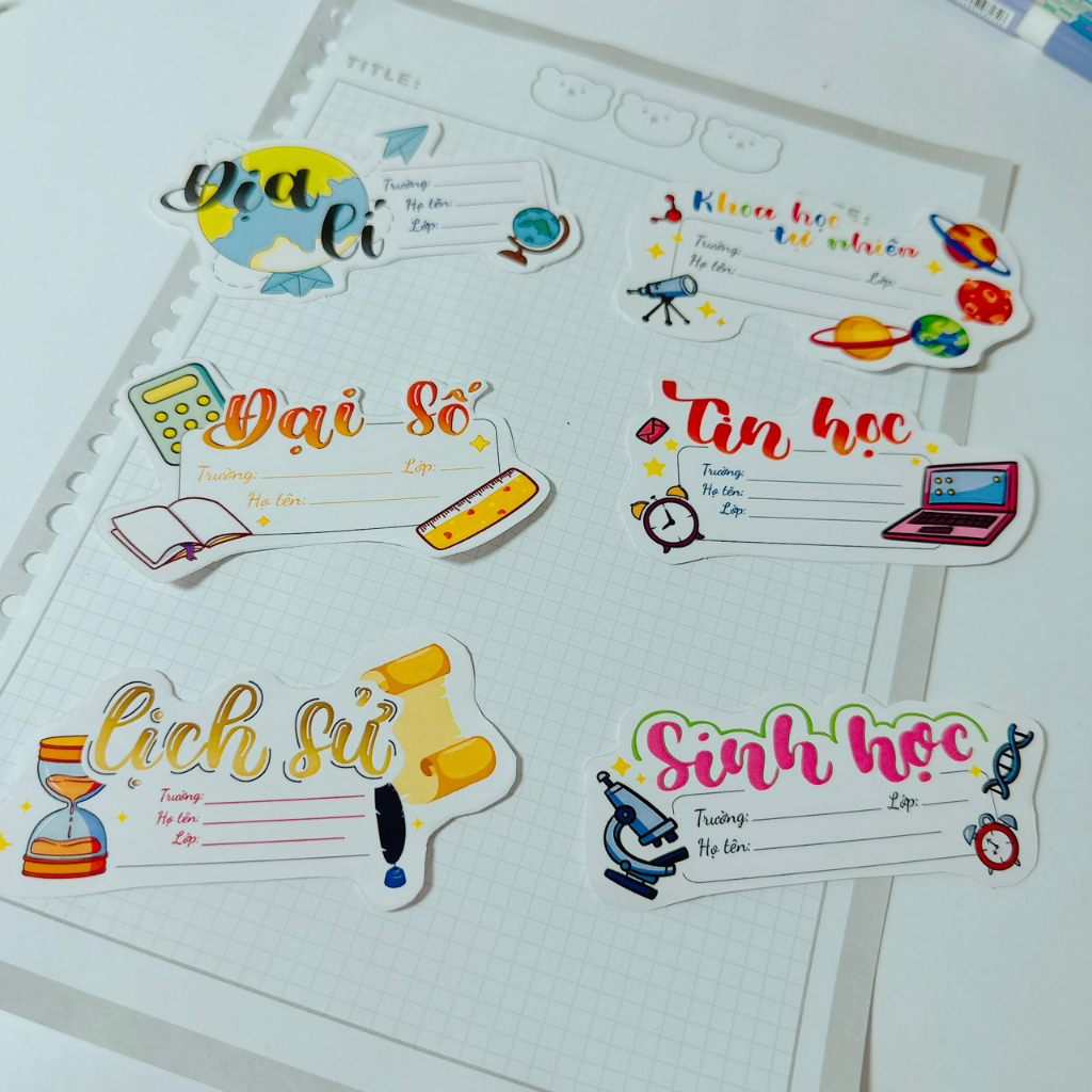 Bộ 15 nhãn dán vở