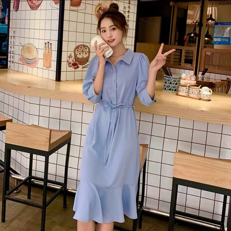 Đầm sơ mi đuôi cá 2 màu