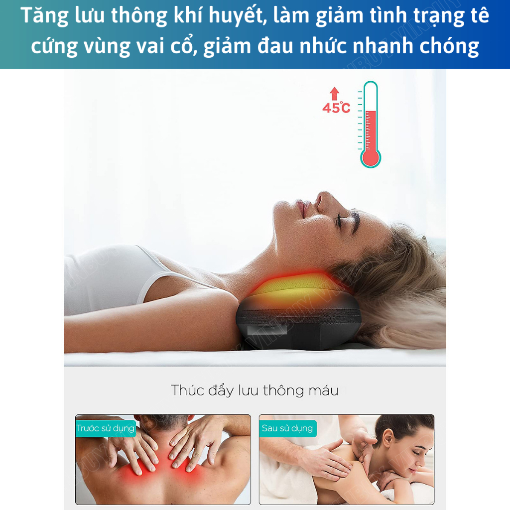 Gối Massage Cổ Vai Gáy Đa Năng - Máy Massage Toàn Thân Nhiệt Hồng Ngoại 2 Chiều - Mát Xa Chuyên Sâu - Chính hãng VinBuy
