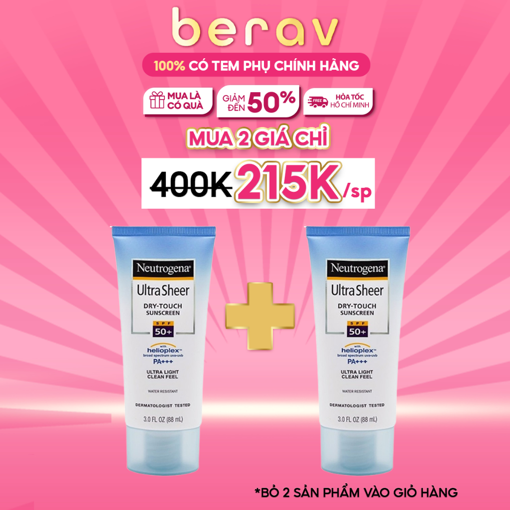 Kem Chống Nắng Neutrogena Ultra Sheer Dry Touch Khô Thoáng SPF 50 PA+++ 88ml