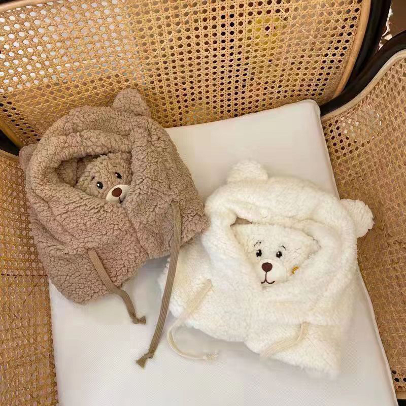 NLG01 Mũ Len nón len Tai Gấu Lông Mềm có khẩu trang siêu xinh đáng yêu