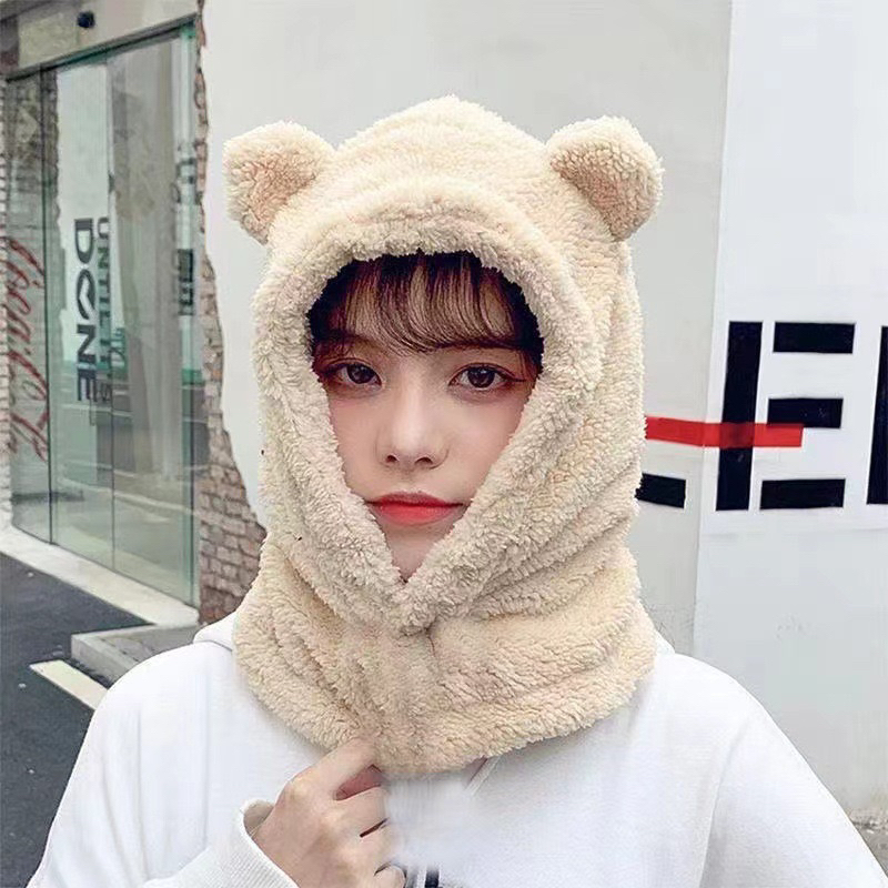 NLG01 Mũ Len nón len Tai Gấu Lông Mềm có khẩu trang siêu xinh đáng yêu