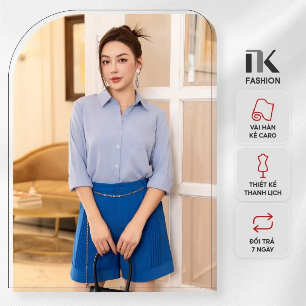Áo Sơ Mi Cổ Đức Dáng Rộng NK Fashion Thời Trang Công Sở Nữ, Thanh Lịch, Thiết Kế Cao Cấp, Vải Nhập Hàn Mát NKSM2305008