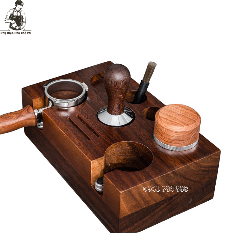 Tamper Base Gỗ Óc Chó - Kệ Gỗ Lót Temper 9 Lỗ