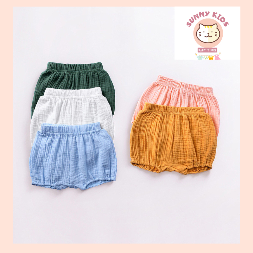 Quần bí màu trơn vải xô muslin cho bé trai gái
