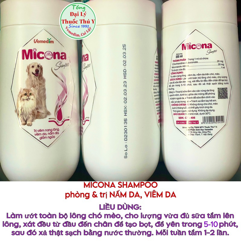 Micona Sữa tắm nấm da, viêm da, siêu thơm cho chó mèo