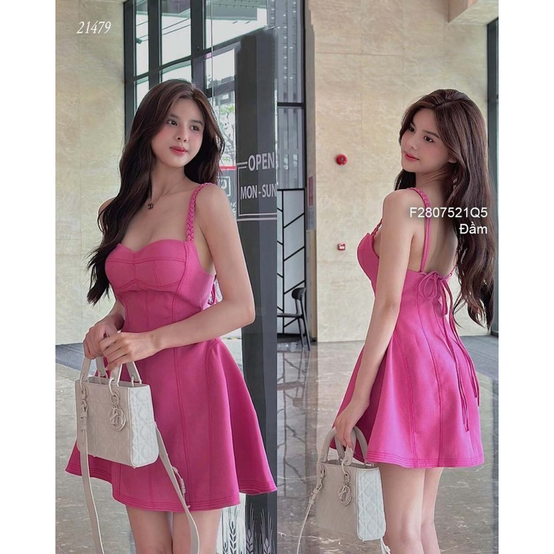 Đầm xòe nhung đỏ tay bo chun, váy xòe cổ vuông sang trọng VIENS STORE