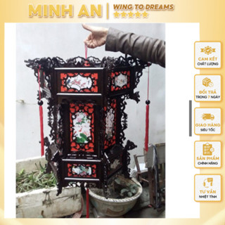 Đèn lồng nhựa giả gỗ lục giác 6 cạnh in hoa văn đèn lồng trang trí decor ngày lễ tết nhà mới (sỉ,lẻ)
