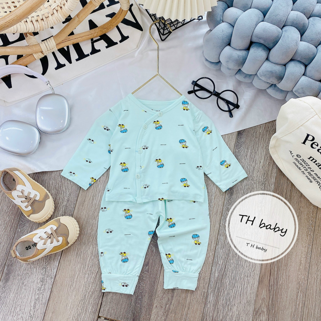 Bộ dài tay sơ sinh khuy lệch màu thun lạnh cho bé