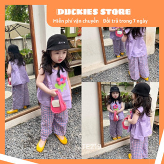 Set Đồ Bé Gái Bộ Bé Gái Áo Baby Doll Sát Nách Quần Đũi Dài Màu Tím Hot Trend 9-22kg