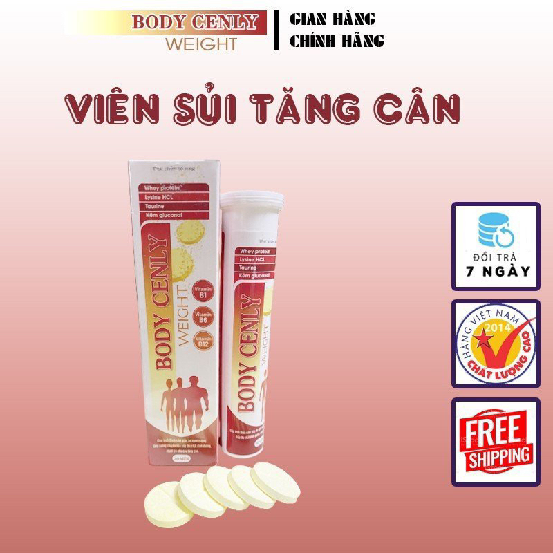 Viên sủi tăng cân BODY CENLY WEIGHT ăn ngon,giảm mệt mỏi,hấp thụ tốt,nâng cao đề kháng,tăng cân an toàn-1 Tuýp 20 viên