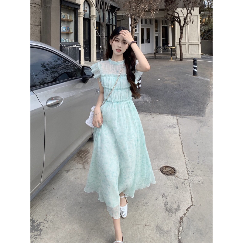 Đầm voan xước phối bèo dáng dài - 20mii_mii