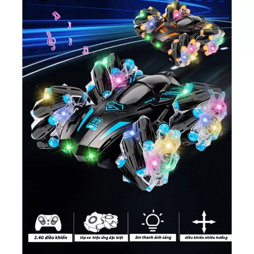 Xe Ô Tô Điều khiển Từ Xa  D7 ST Pin Sạc Có ĐÈN VÀ NHẠC 6 Hướng 360 Độ