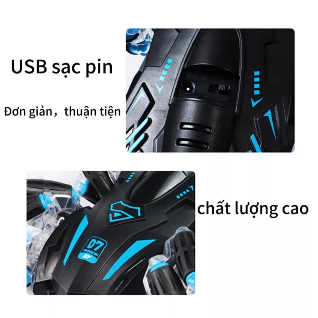 Xe Ô Tô Điều khiển Từ Xa  D7 ST Pin Sạc Có ĐÈN VÀ NHẠC 6 Hướng 360 Độ