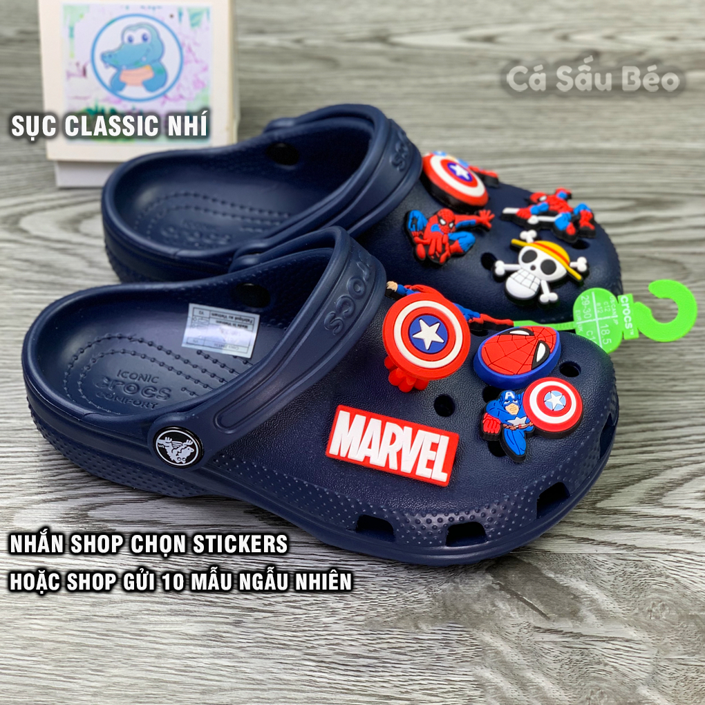 Dép sục Cross trẻ em Classic Xanh Navy hàng loại 1 xịn nhiều màu tặng kèm 10 charms 2d