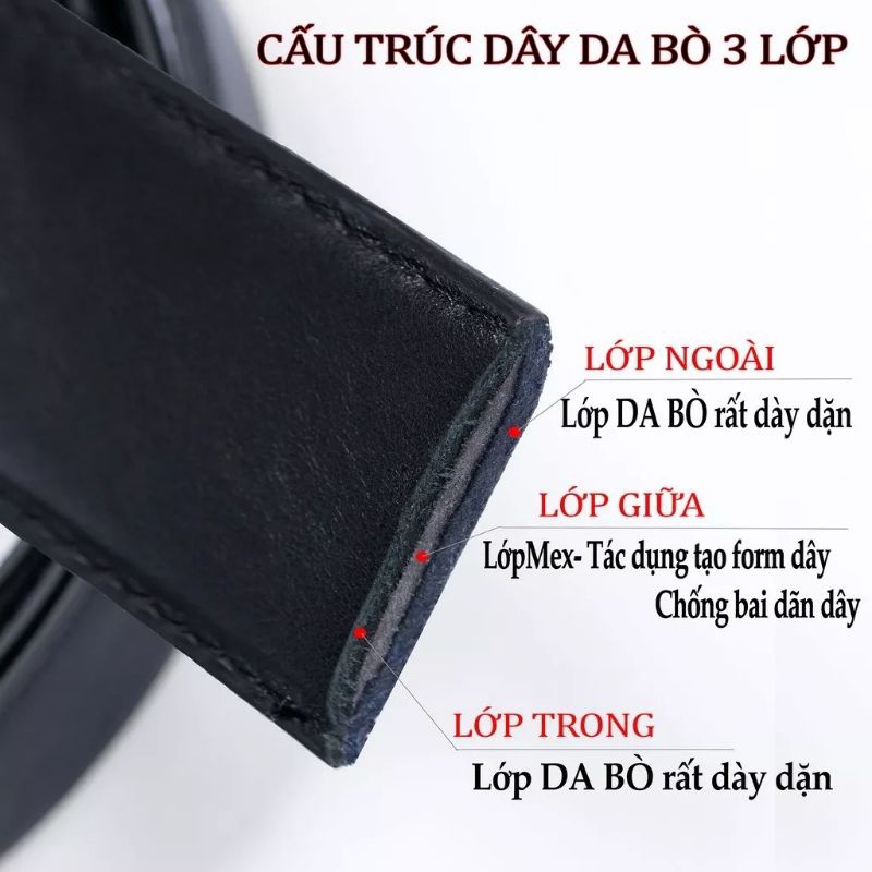 Dây nịt thắt lưng nam da bò thật dùng cho khóa tự động bản 3.0cm,3.5cm da bò 3 lớp mai viền sang trọng