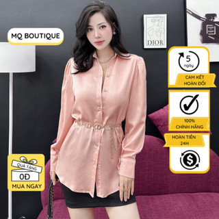 Áo sơ mi lụa kiểu trơn nữ tay dài dáng dài bồng vai cao cấp công sở áo sơ mi  thiết kế MQ Boutique