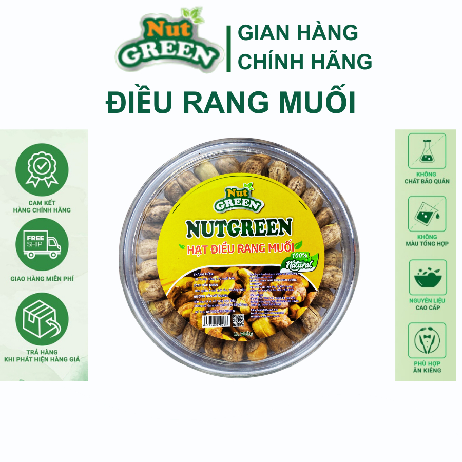 Hạt Điều A Cồ Rang Muối Bình Phước Ăn Liền NUTGREEN xuất khẩu size lớn 500G