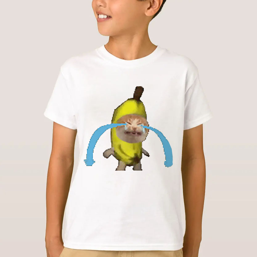 Áo Thun Hình Mèo Chuối - Banana Cat Meme Tik Tok Dễ Thương Unisex Nam Nữ Trẻ Em