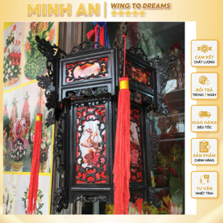 Đèn trang trí lục lăng đèn lồng nhựa giả gỗ treo tết MINH AN size 45F