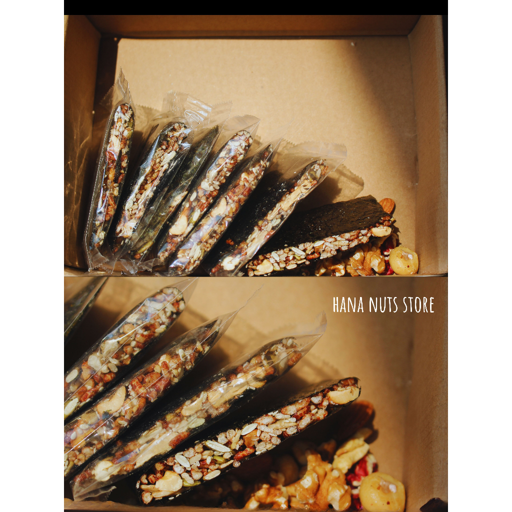 RONG BIỂN KẸP HẠT DINH DƯỠNG HANA NUTS các loại hạt bí, điều, hạnh nhân,... không đường tạo ngọt bằng MẬT ONG, bánh ă
