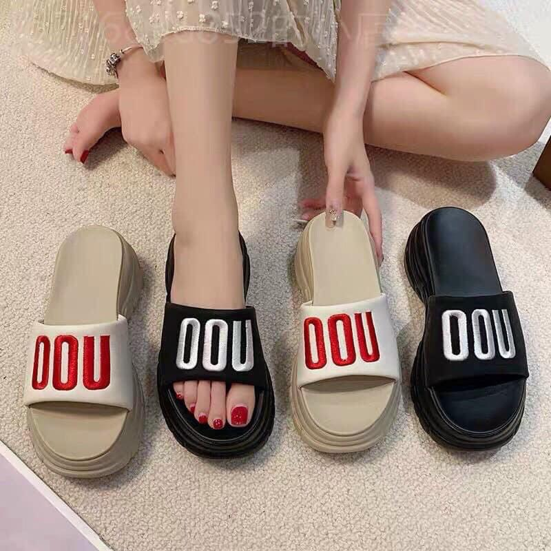 Dép Chữ Thêu Dép quai ngang chữ độn đế 4Cm , cao su non cao cấp chống trơn LadyStore